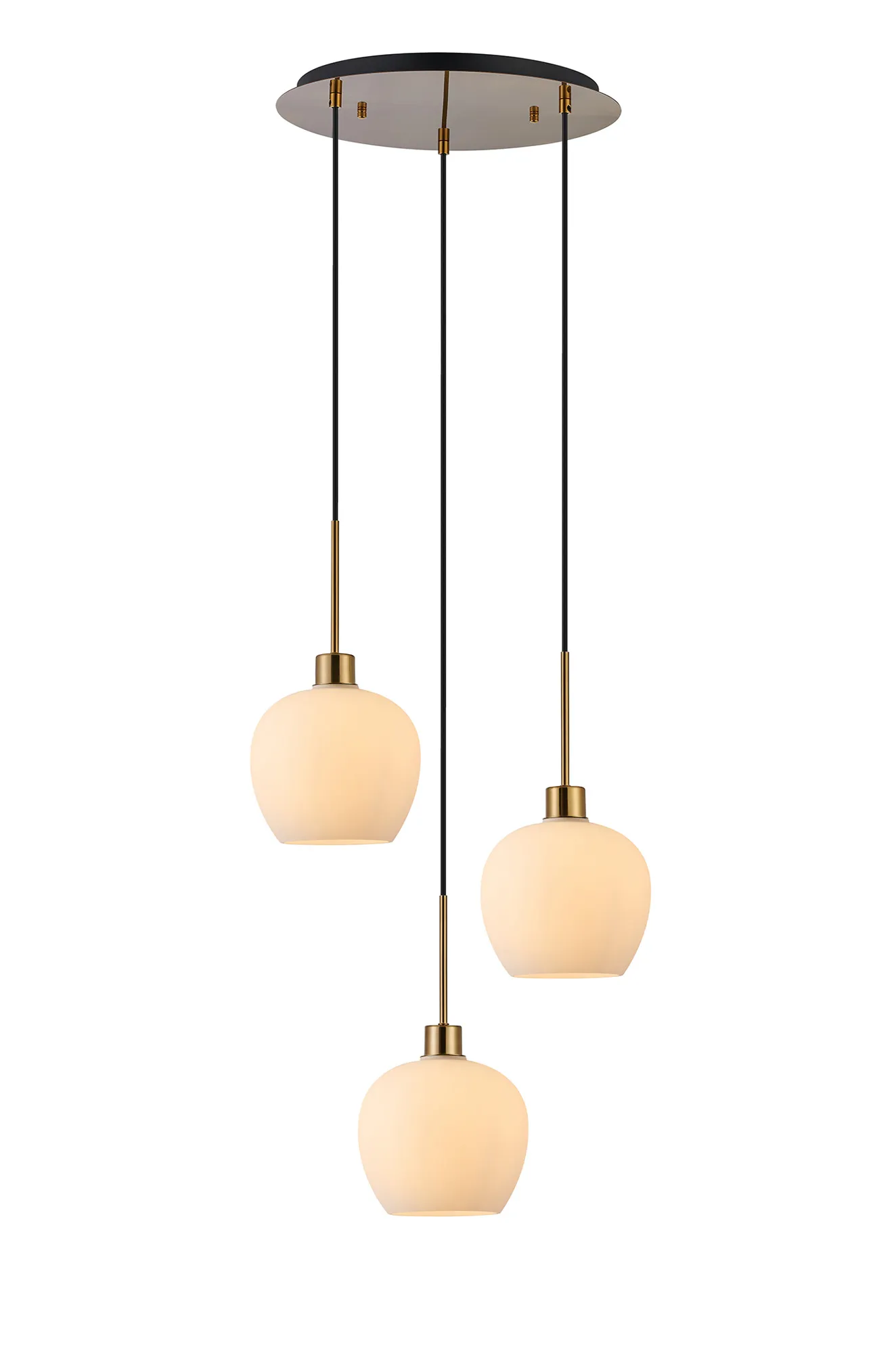 DK1183  Lori 40cm Round Pendant, 3 Light Adjustable E27, Antique Gold/Opal Wine Shades